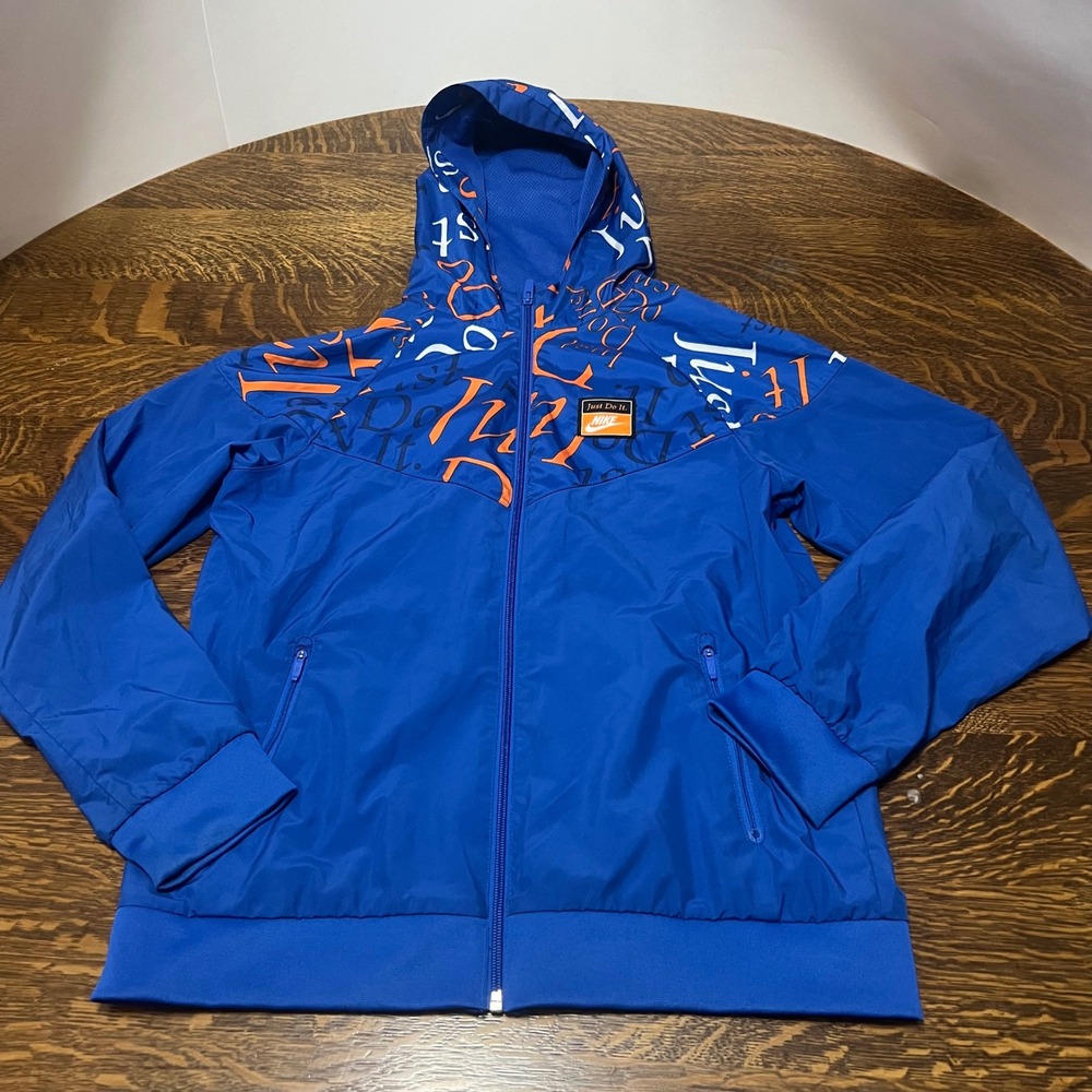 Nike Windrunner Jacket Boys XL Blue Just Do It Script Full Zip Hooded Jacket